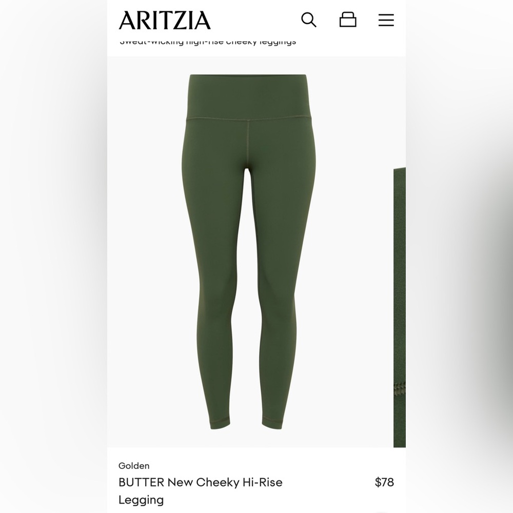 ARITZIA TnACTION BUTTER Cheeky Hi-Rise Legging 2XS Kombu (forest green) NWOT